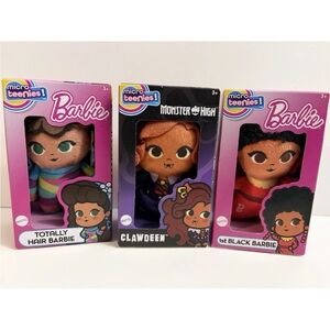 Barbie Micro Teenies Plush. 1st Black Barbie, Clawdeen Wolf, Totally Hair Barbie